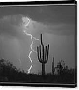 Southwest Saguaro Cactus Desert Storm Panorama Bw Canvas Print