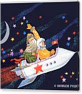 Soviet Astronaut Fly In Rocket Together With Santa Canvas Print