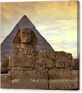 Sphinx And Pyramid At Dusk Canvas Print