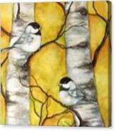 Chickadees On Yellow Canvas Print