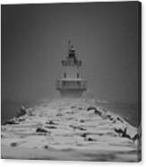 Spring Point Ledge Lighthouse Blizzard In Black N White Canvas Print