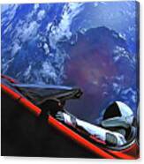 Starman In Tesla With Planet Earth Canvas Print