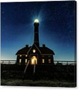 Stars At The Fire Island Lighthouse Lit Up At Night Canvas Print