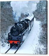 Steam Locomotive 73129 In Snow Canvas Print