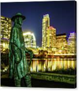 Stevie Ray Vaughan Statue With Austin Tx Skyline Canvas Print