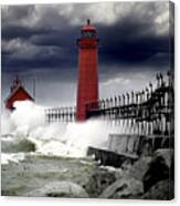 Storm At The Grand Haven Lighthouse Canvas Print