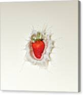 Strawberry Splash In Milk Canvas Print