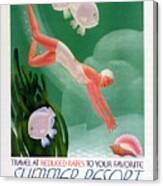 Summer Resort In Pullman - Lady Diving For Conch Shell - Retro Travel Poster - Vintage Poster Canvas Print