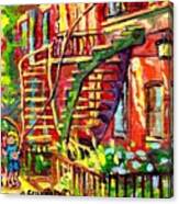Summer Staircase Verdun Montreal To Plateau Mont Royal Canadian Cityscene 3 Girls Skipping C Spandau Canvas Print