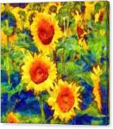 Sunflowers Dance In A Field Canvas Print