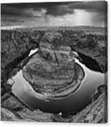 Sunrays Over Horseshoe Bend In Black And White Canvas Print