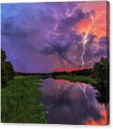 Sunset And Lightning At Myakka Canvas Print