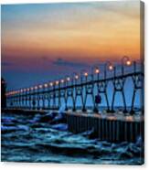 Sunset At South Haven Light Canvas Print