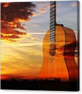 Sunset Guitar Serenade Square Canvas Print