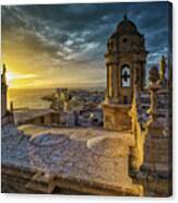 Sunset In Cadiz Cathedral View From Levante Tower Cadiz Spain Canvas Print