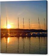 Sunset Moonset Yacht Harbor Canvas Print