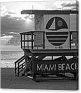 Sunset Over Miami Beach Miami Lifeguard House Florida Black And White Canvas Print