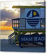 Sunset Over Miami Beach Miami Lifeguard House Florida Canvas Print