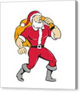Super Santa Claus Carrying Sack Isolated Cartoon Canvas Print