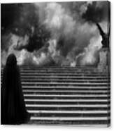 Surreal Gothic Infrared Black Caped Figure With Gargoyle On Paris Steps Canvas Print