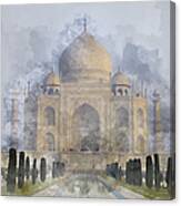 Taj Mahal Digital Watercolor On Photograph Canvas Print