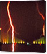 Tampa Bay Lightning Over The Skyway Bridge Canvas Print