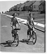 Teen Boy And Girl Riding Bikes, C.1950s Canvas Print