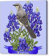 Texas State Mockingbird And Bluebonnet Flower Canvas Print