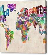 Text Map Of The World Canvas Print