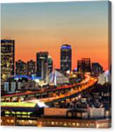 The Boston Skyline Lit Up Blue On Hanukkah At Sunset Canvas Print