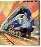 The Coronation Scot - Vintage Blue Locomotive Train - Vintage Travel Advertising Poster Canvas Print