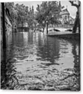 The Edge Of A Flooded Walkway In Paris, Blk Wht Canvas Print