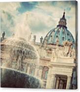 The Fountain And The Dome Of St. Peter's Basilica In Vatican City Canvas Print