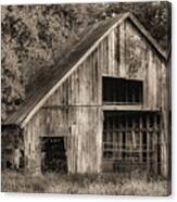 The Old Wooden Barn In Denton Sepia Canvas Print