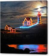 The Supermoon Rising Over The Nubble Lighthouse York Maine Reflection Canvas Print