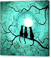 Three Black Cats Under A Full Moon Canvas Print