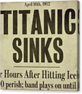Titanic Newspaper Headline Canvas Print