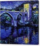 Toledo Bridge By Night Impressionist Knife Oil Painting Mona Edulesco Canvas Print