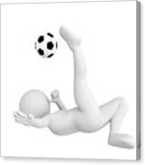 Toon Man Soccer Player Shooting Ball In Overhead Kick Pose. Football Concept. Canvas Print