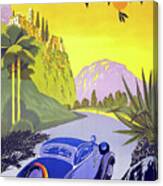 Traveling By Classic Car, Vintage Travel Poster Canvas Print
