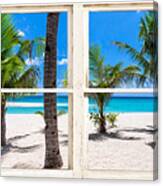 Tropical Island Rustic Window View Canvas Print