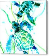 Turquoise Indigo Sea Turtles Canvas Print