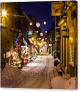 Twilight In The Petit Champlain Rue Du Petit Champlain Lower Town Quebec City Canada Canvas Print
