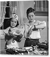 Two Children Playing Doctor, C.1950s Canvas Print