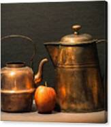 Two Copper Pots And An Apple Canvas Print