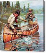 Two Fishermen In Canoe Canvas Print