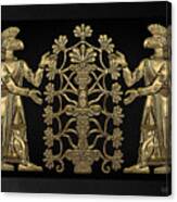 Two Instances Of Gold God Ninurta With Tree Of Life Over Black Canvas Canvas Print