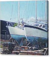 Two Yachts Receiving Maintenance In A Yard Canvas Print