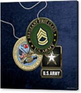 U. S. Army Sergeant First Class   -  S F C  Rank Insignia With Army Seal And Logo Over Blue Velvet Canvas Print