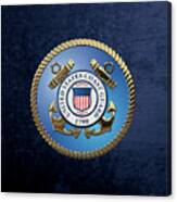 U. S.  Coast Guard  -  U S C G Emblem Over Blue Velvet Canvas Print
